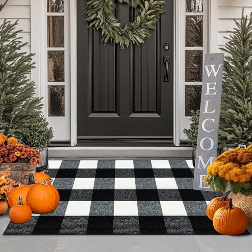 FONEYI Buffalo Plaid Outdoor Rug 24x36 Black White
