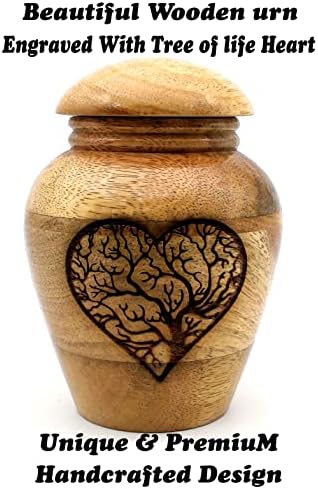 Wooden Cremation Urn with Tree of Life Heart Engraving
