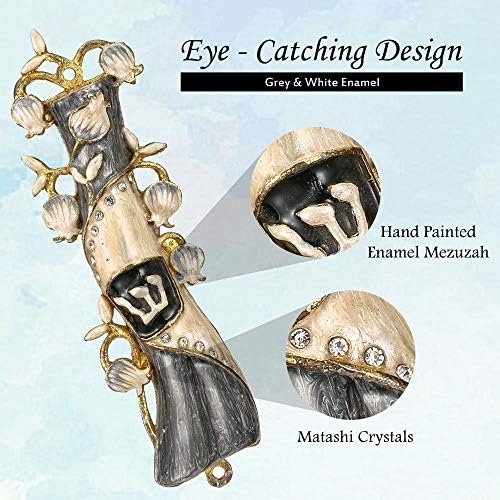 Matashi Hand Painted Mezuzah with Gold and Crystals