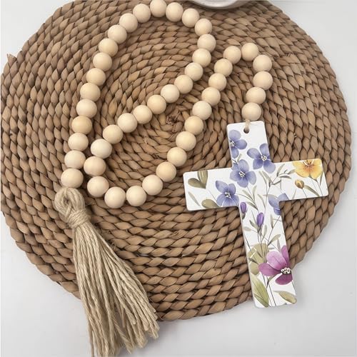 Wood Beads with Cross Tassels 45PCS Garland Decor