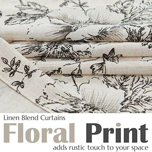 Jinchan Tie Up Valance Floral Linen 54 Inch Peonies Window Treatment