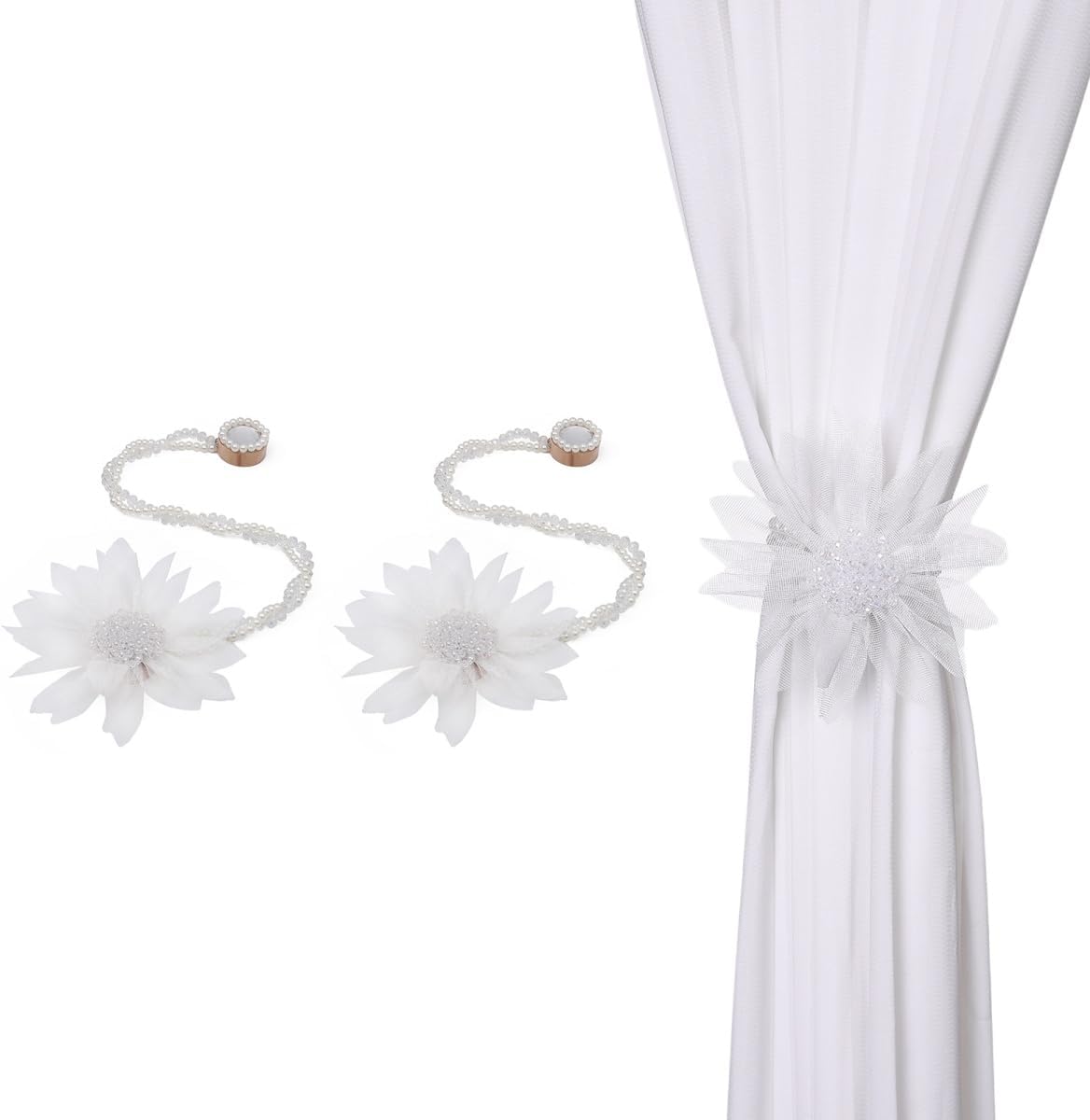 SUQ I OME 2 Pack Crystal Flower Magnetic Curtain Tieback Holdback