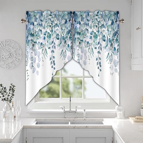 Green Eucalyptus Valance Curtain for Windows 28x36 Inch 2 Pack Set