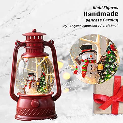 Christmas Musical Red Snow Globe Lantern with Snowman and Glitter