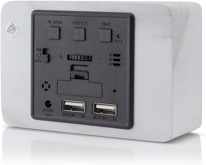 OCT17 Marble Pattern Alarm Clock with USB and Voice Control