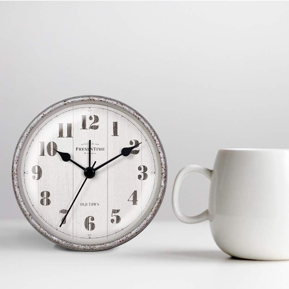 Presentime Co 4 Inch Farmhouse Alarm Mantel Clock