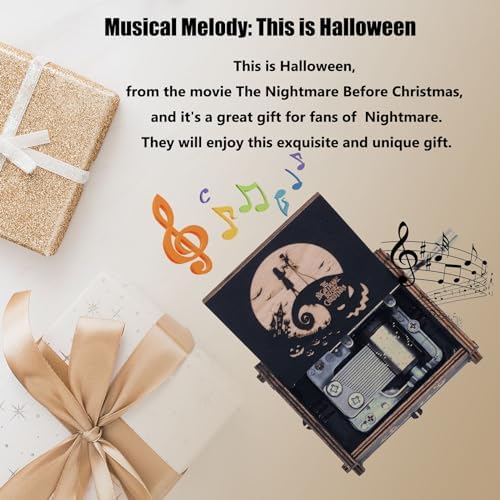 Keast Funny Wooden Hand Crank Music Box Halloween Decor