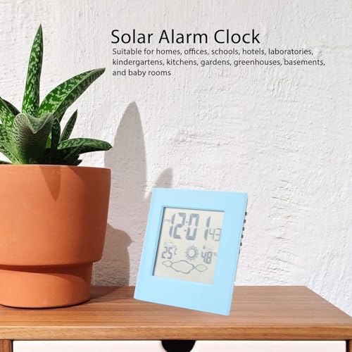 Leapiture Solar Powered Alarm Clock with Weather Forecast Blue LCD Display