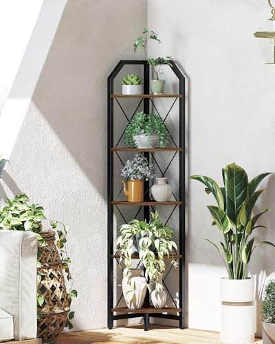5-Tier Industrial Corner Bookshelf with Rustic Design