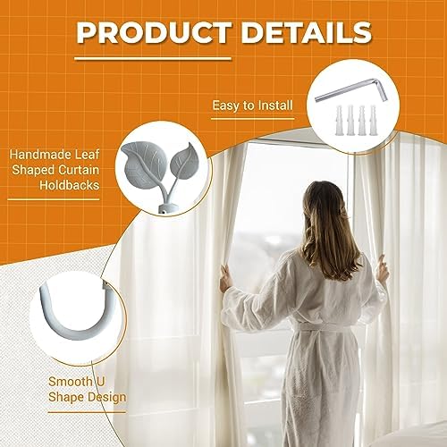 Matte White Leaf Shaped Curtain Holdbacks Set of 2