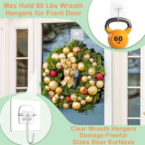 10 Pack Clear Wreath Hangers for Front Door