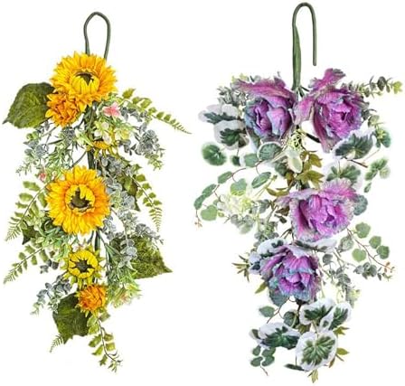 275in Artificial Sunflower Teardrop Wreath Yellow