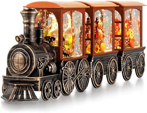 Gorrzai Fall Snow Globe Lantern with Gnome Train Decor