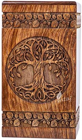 INTAJ Handcarved Wooden Cremation Urn - Celtic Knot Design 115 lbs Capacity