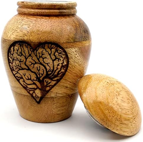 Wooden Cremation Urn with Tree of Life Heart Engraving