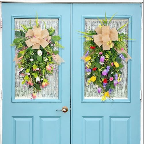 Tulips Teardrop Swag Decorative Wall Decor with Greenery