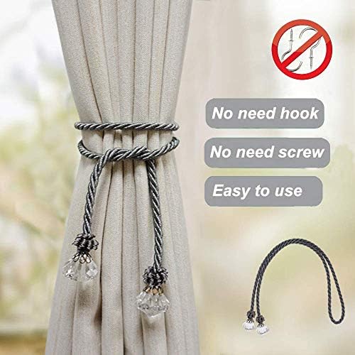Curtain Tiebacks Rope with Crystal 2pcs Handmade Holdbacks for Window Sheer Drapes