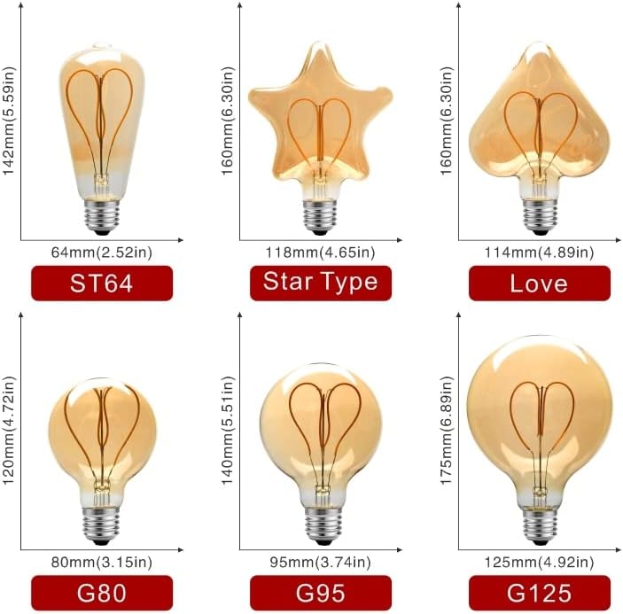 Dimmable E27 LED Heart Filament Light Bulb 4W Warm White