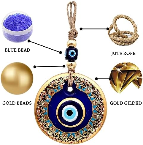 Candymosa 43 Glass Blue Evil Eye Wall Hanging Gold Ornament