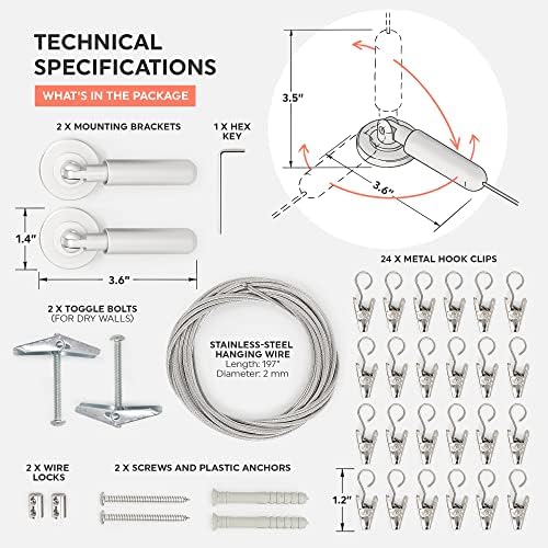 Stylish Curtain Wire System - 16ft Stainless Steel Room Divider Rod
