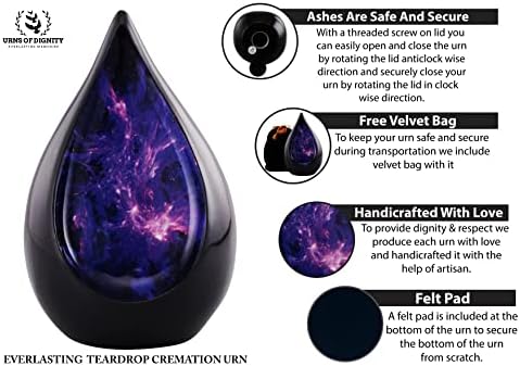 Everlasting Teardrop Cremation Urn Black Purple Galaxy Adult