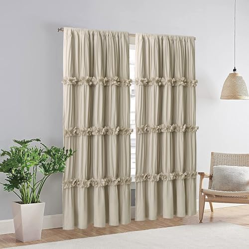 Thermal Insulated Blackout Curtains with Butterfly Flowers 52x96x2 Panels Boho Ruched Drapes
