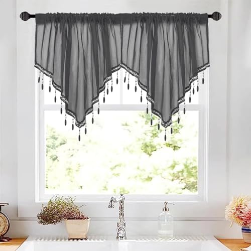 Lace Valance Swag Curtain 51 Inch Black Rod Pocket