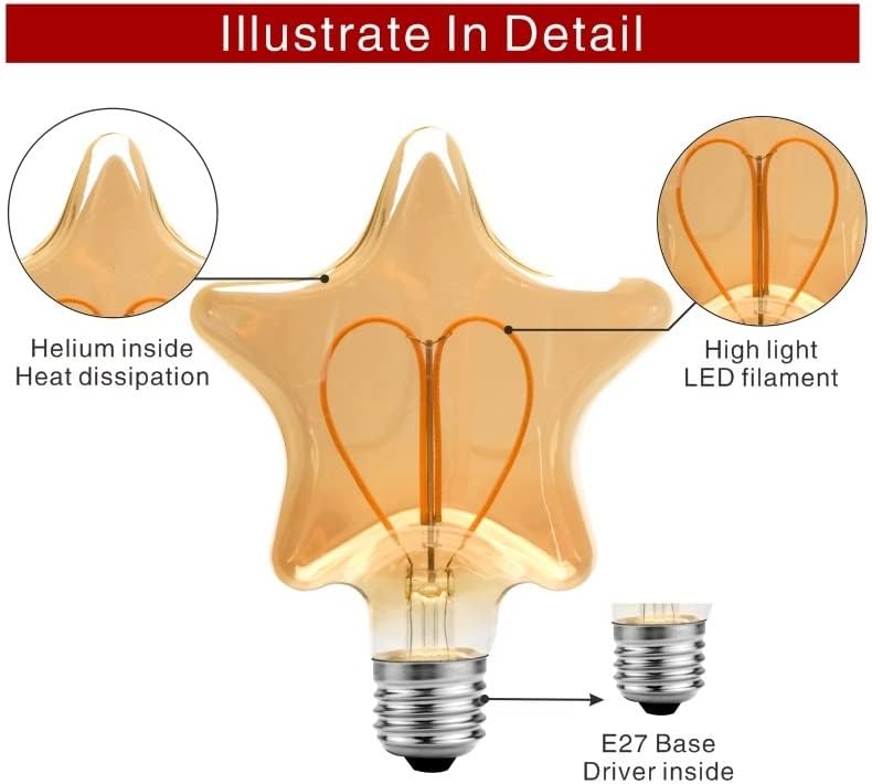 Dimmable E27 LED Heart Filament Light Bulb 4W Warm White