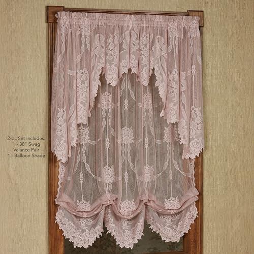 Victorian Rose Garland Lace Window Treatment Set