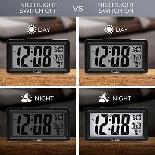 Sharp Digital Alarm Clock with Nightlight and Temperature Display