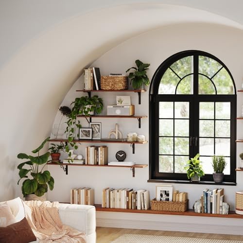 Dinzilvjl Long Wall Shelves Set of 2 Rustic Brown Sturdy