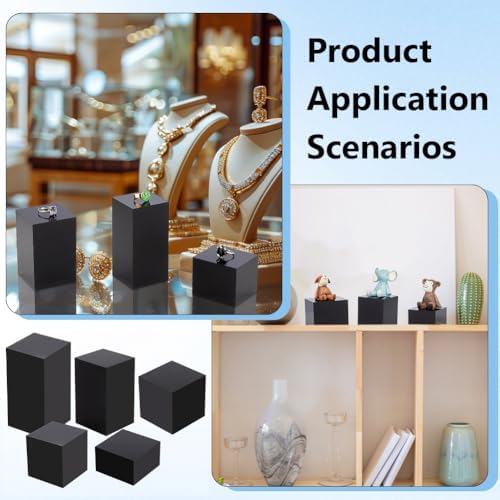 BENECREAT 5Pcs Black Acrylic Cube Display Blocks