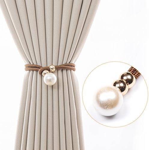2 PCS Adjustable Big Pearl Curtain Tiebacks No Punching Required
