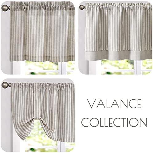 Vangao Farmhouse Valance Linen Blend Stripe Curtain 50x18