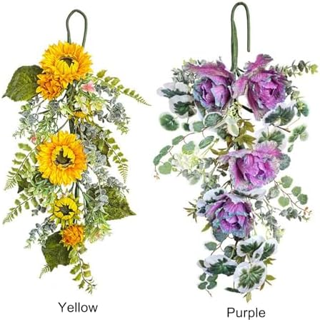 275in Artificial Sunflower Teardrop Wreath Yellow