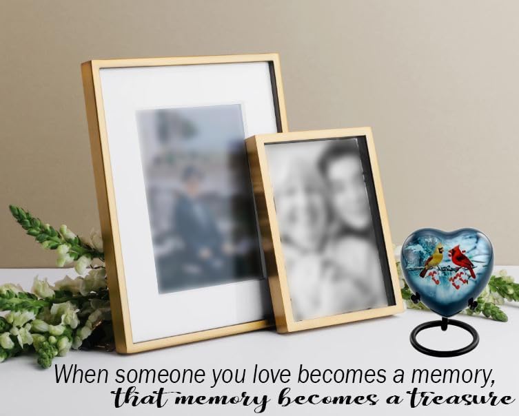 Cardinal Couple Heart Keepsake Urn with Stand