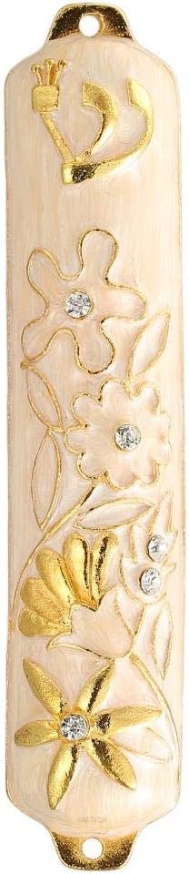 Matashi Hand Painted Mezuzah with Gold Crystals and Floral Design