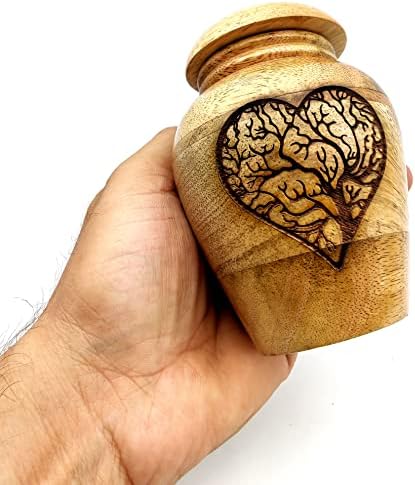 Wooden Cremation Urn with Tree of Life Heart Engraving
