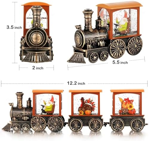 Gorrzai Fall Snow Globe Lantern with Gnome Train Decor