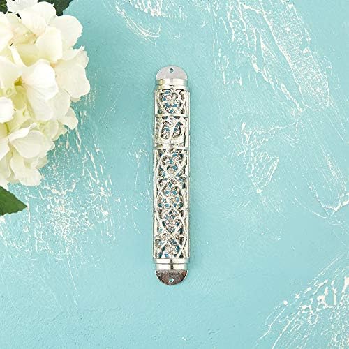 Matashi Hand Painted Enamel Mezuzah with Hebrew Shin and Crystals