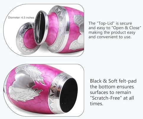 Pink Decorative Urn with Silver Angel Wings and Heart