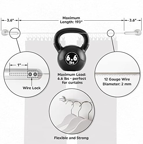 Stylish Curtain Wire System - 16ft Stainless Steel Room Divider Rod
