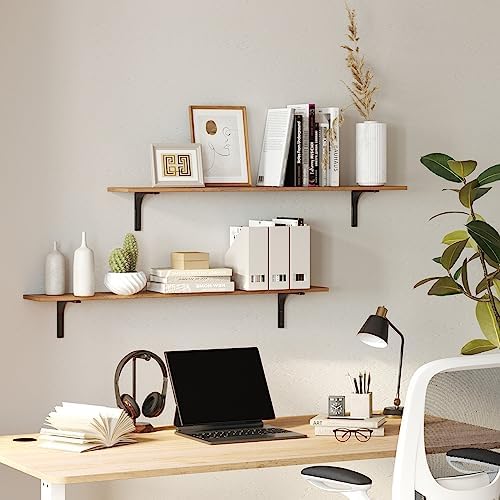 Dinzilvjl Long Wall Shelves Set of 2 Rustic Brown Sturdy
