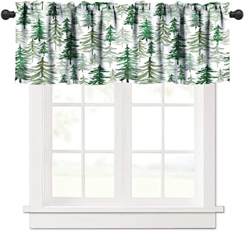 Green Forest Tree Valance Curtain Pine Coniferous Design 54x18in