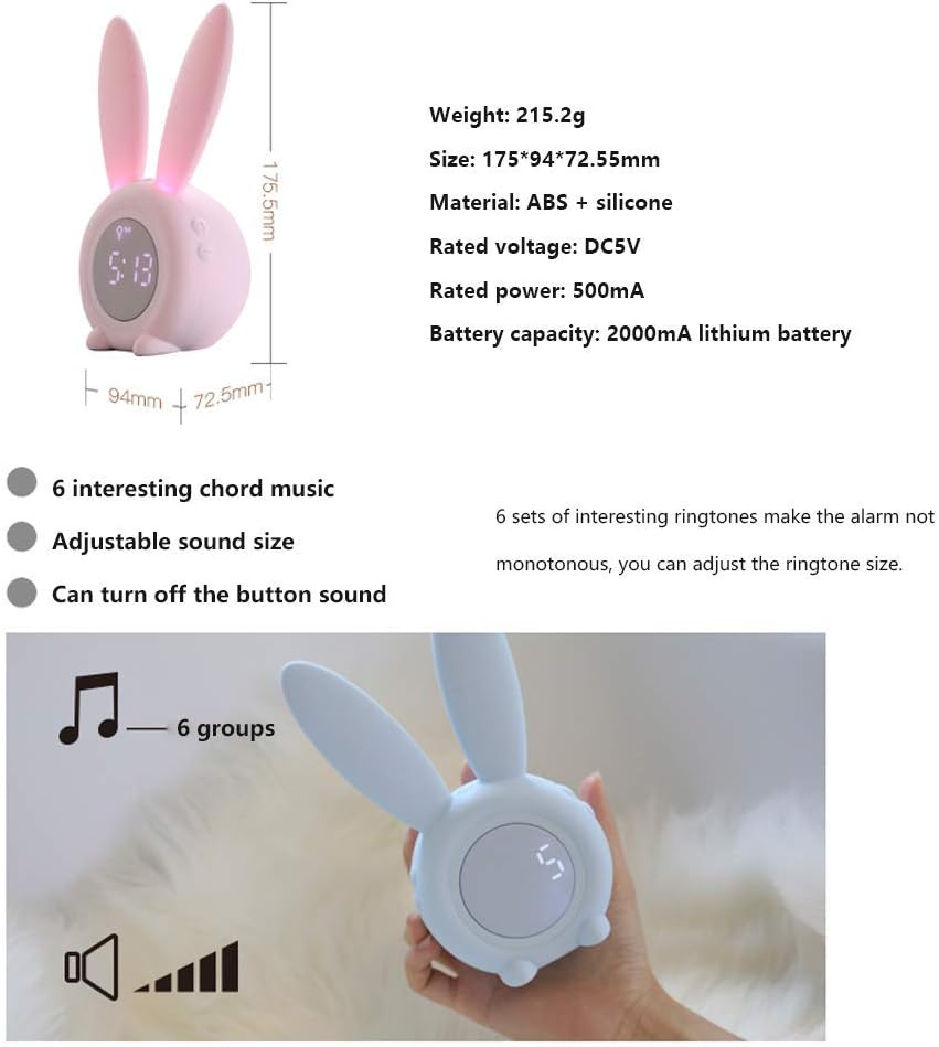 Cute Rabbit Alarm Clock with Temperature Display and Night Light