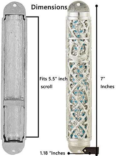 Matashi Hand Painted Enamel Mezuzah with Hebrew Shin and Crystals