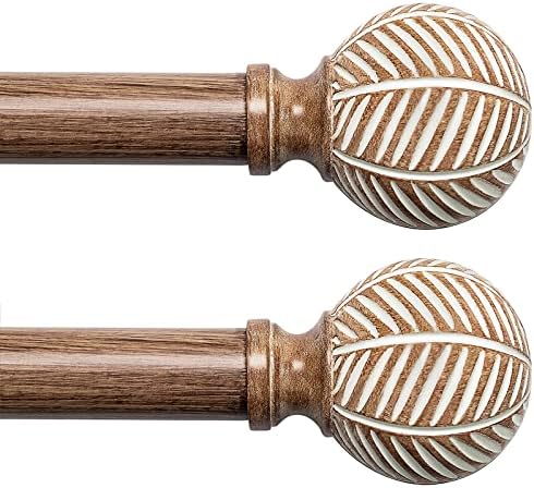 Adjustable Wood Curtain Rods 72-144 Inch 2 Pack Heavy Duty