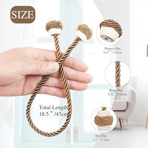Hangtty Magnetic Rope Tiebacks 4Pack Khaki
