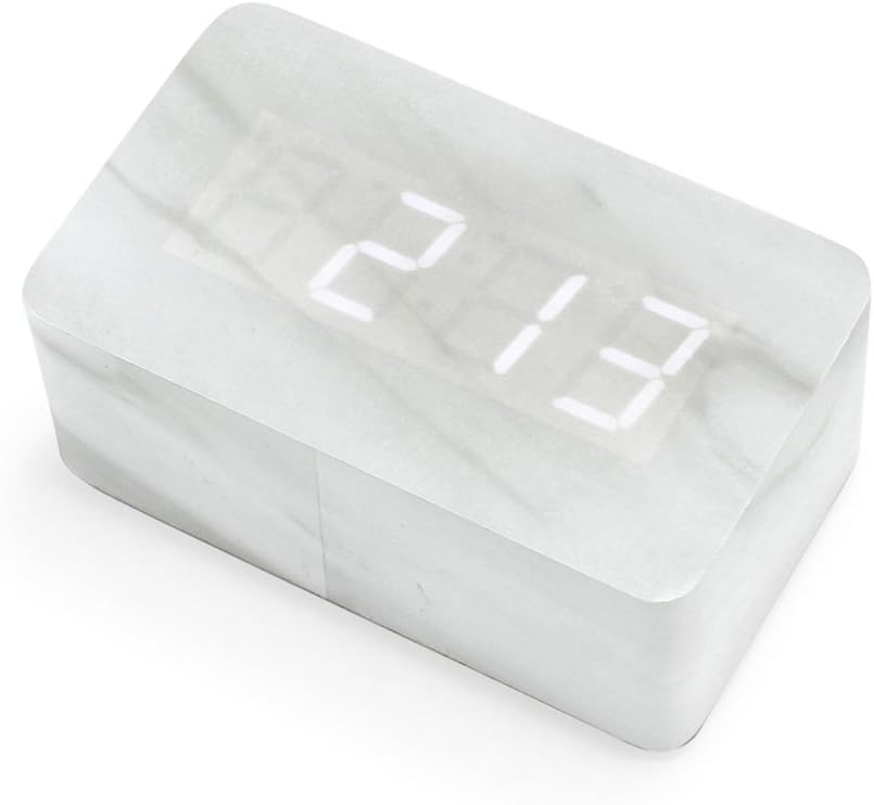 OCT17 Marble Pattern Alarm Clock with USB and Voice Control