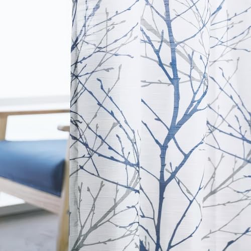Linen Semi Sheer Curtains with Grommet Top 2 Panels